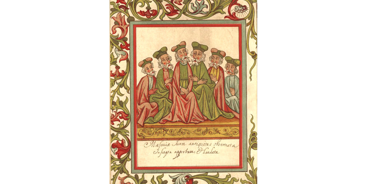 FOTO rycina z „Prawa książąt mazowieckich przełożone na język polski przez Macieja z Rożana r. 1450”, Poznań, 1877, sygn. 33623, domena publiczna